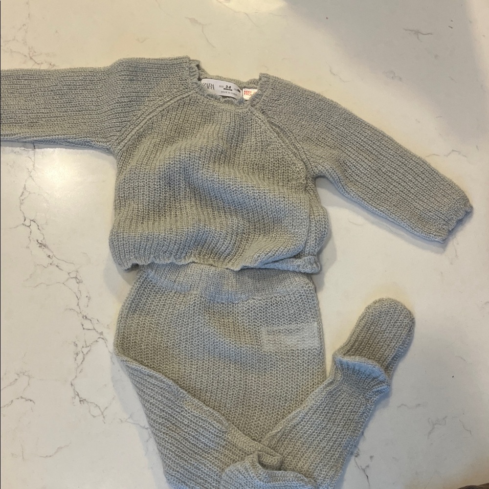 Zara Soft Gray Knit Baby Sweater